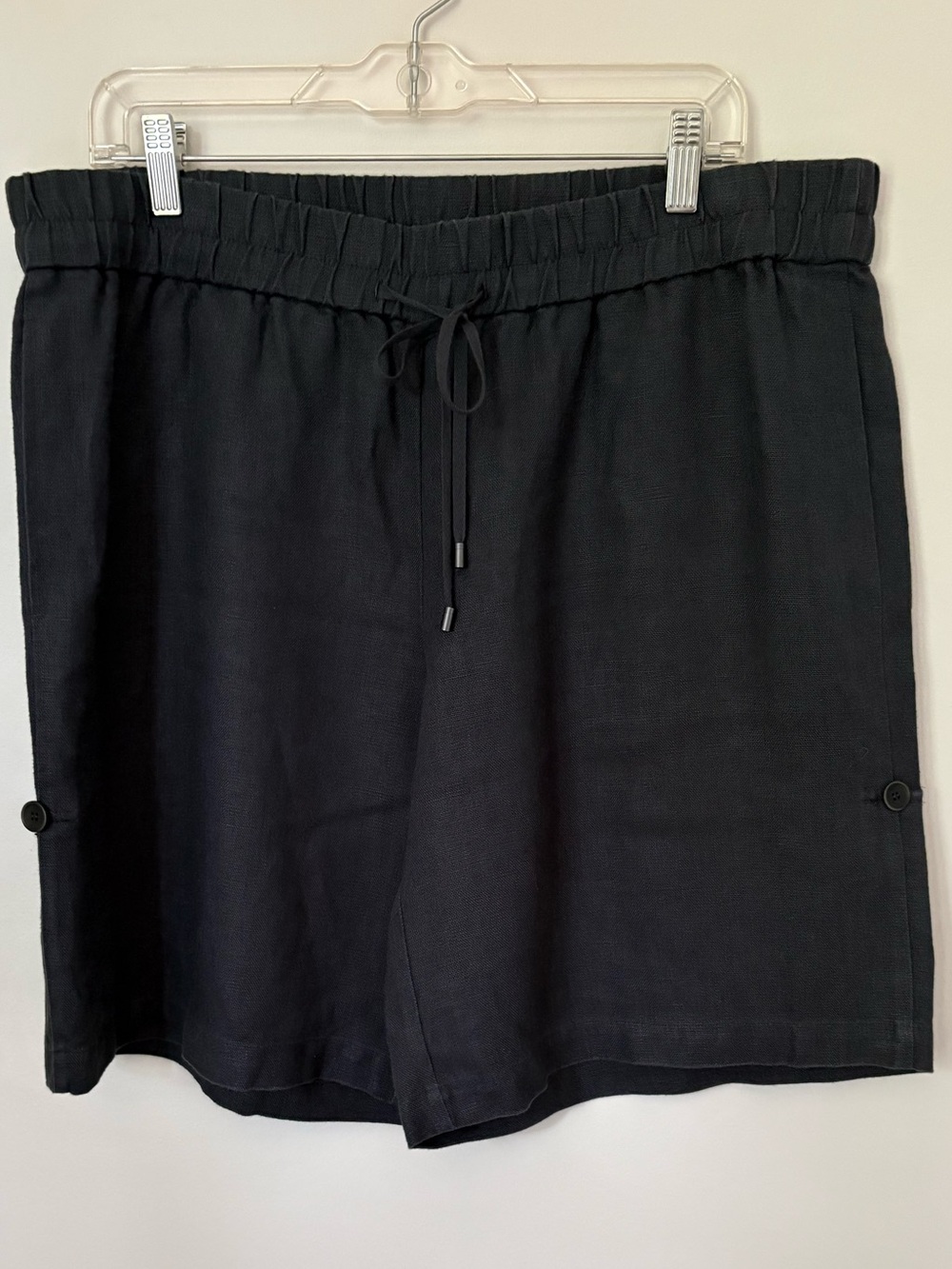 Eileen Fisher Charcoal Organic Linen Elastic Waist Shorts - Picture 4 of 5